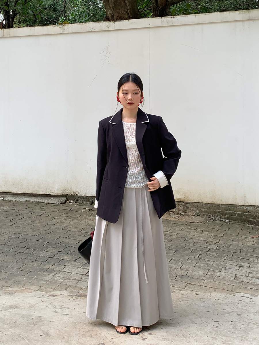 B310Premium Silk & Wool Coat Ensemble for Ladies Timeless Style for Autumnal Elegance, Soft Milky White Color