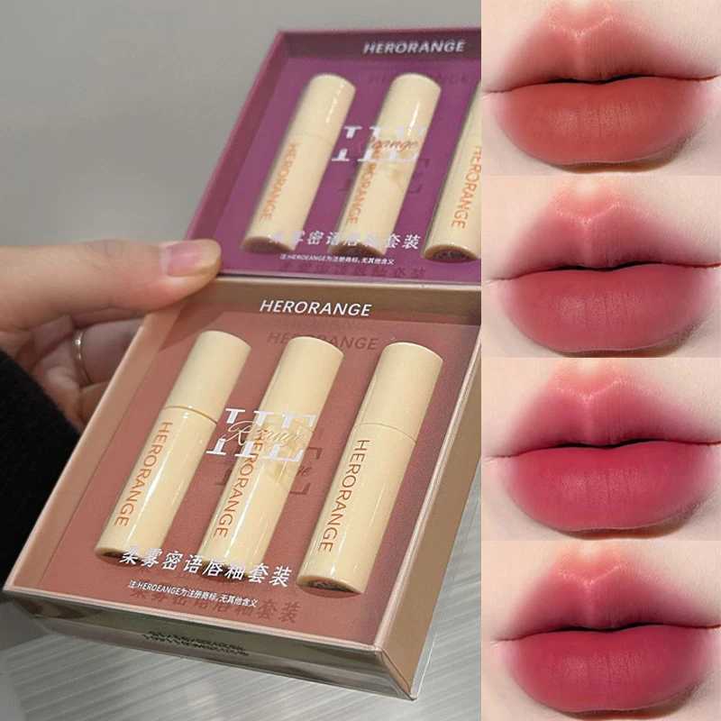 Hero 3Pcs/box soft matte lipstick set velvet lipstick waterproof smooth easy to stain lipstick set non stick cup lipstick W250312