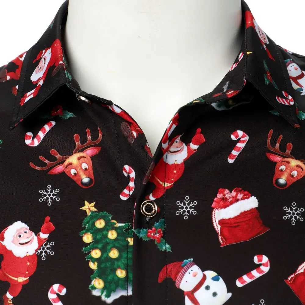 Mens Long Sleeve Shirt Christmas Shirt Banquet Holiday Printed Tops Fashion Cartoon Mens Long Sleeve Shirt W250312