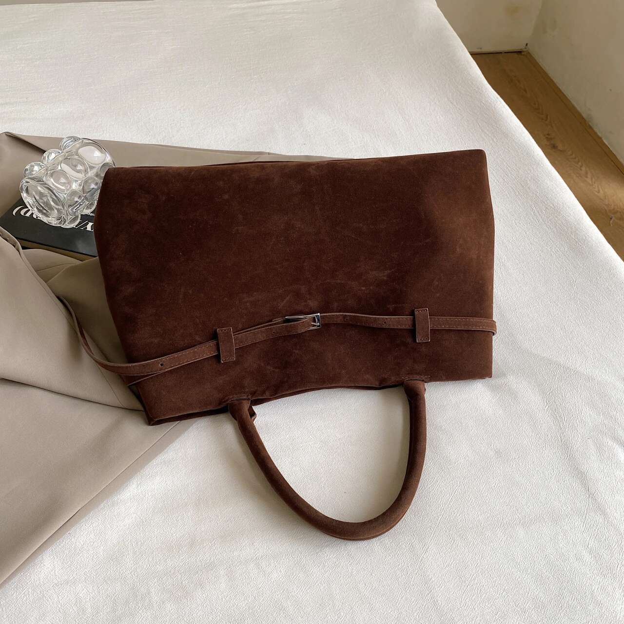 Retro Suede Leather Tote For Women, Large Capacity Commuting And Work Shoulder Bag, Underarm Bag