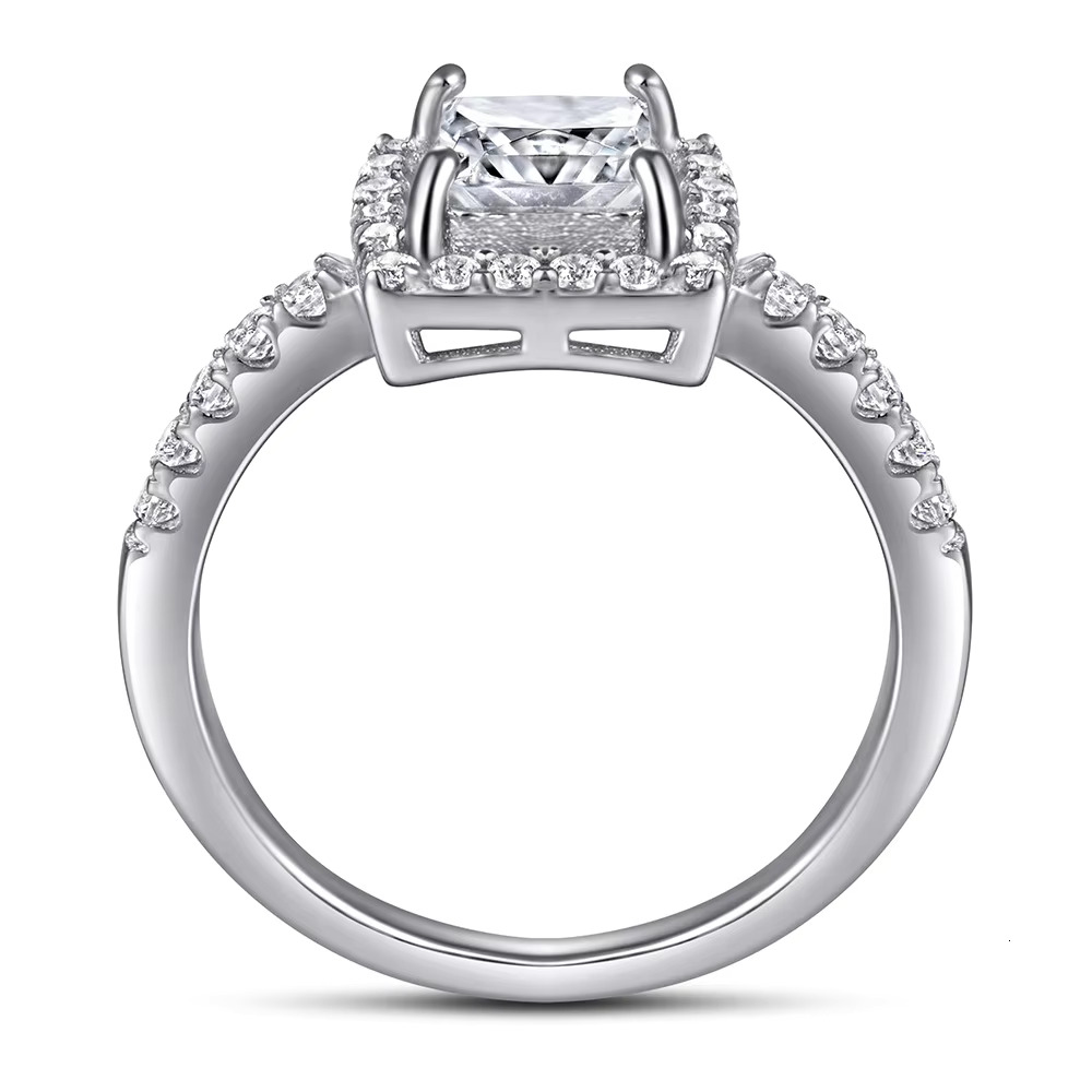 Goldstones Jewelry Halo Ring 0.8ct Square VVS Moissanite Ring Siver Color Fine Jewelry Rings
