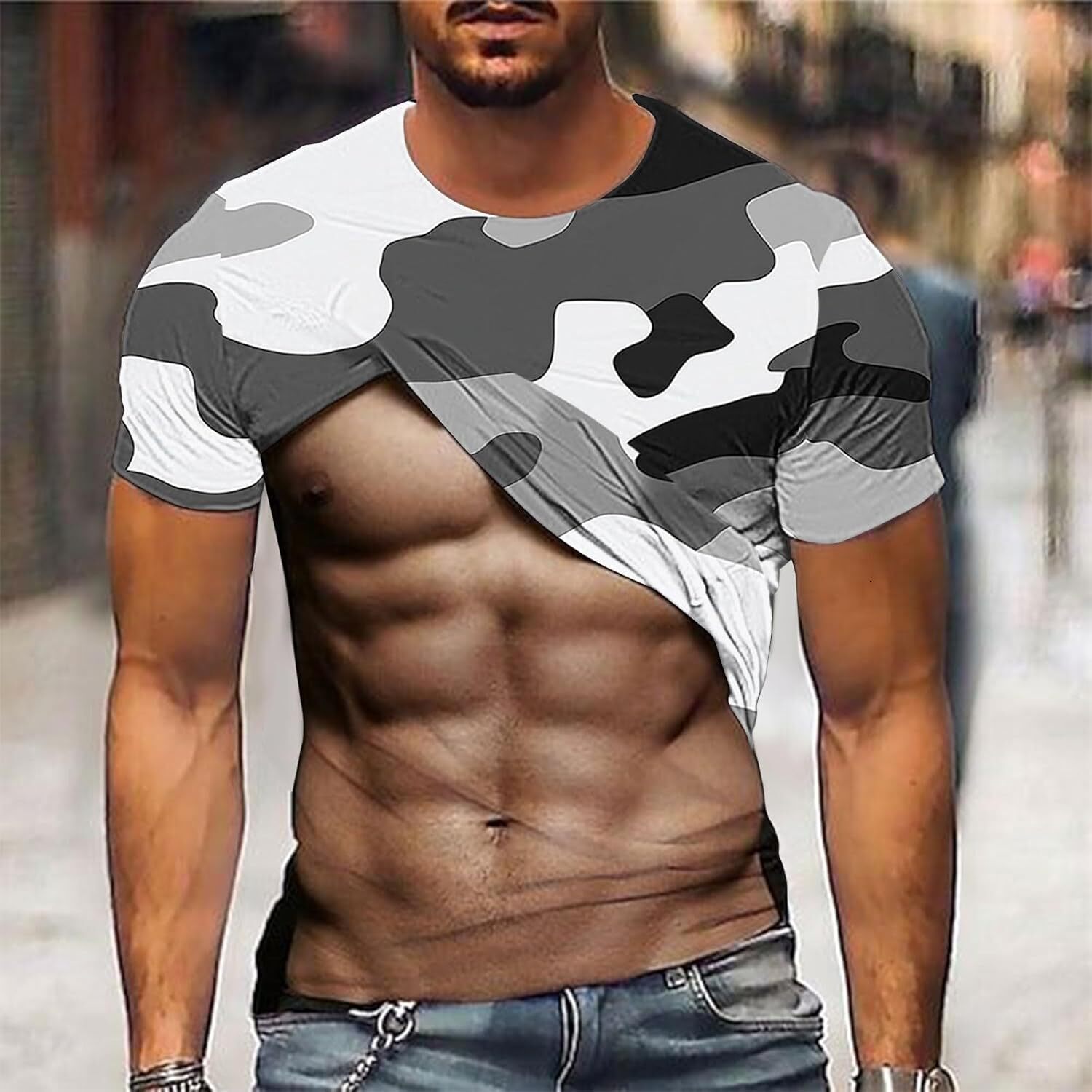 Mens T shirt Funny 3D Muscle Print T Shirts for Men Summer Fashion Fitness Tops Short Sleeve Camo Shirt Round Neck Casual Tees tee Casual tops summer 