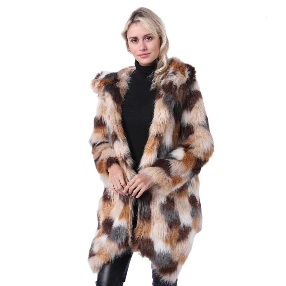 Fox New Contrasting Color Slim Fit Young Women's Haining Fur Coat