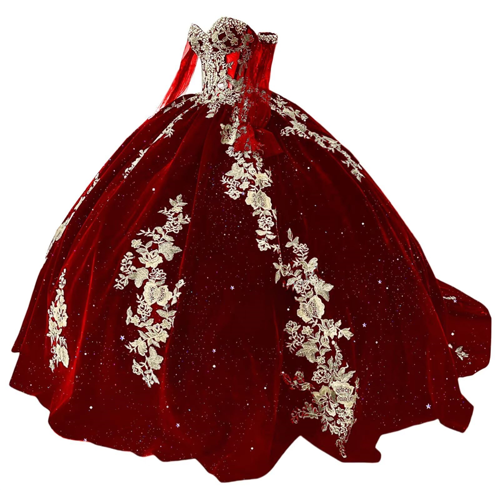 Ball Gown Quinceanera Dresses Long Sleeve Appliques Crystal Off the Shoulder Lace-up Plus Size Sweet 15 16 Princess Birthday Party Gowns Vestidos De 1