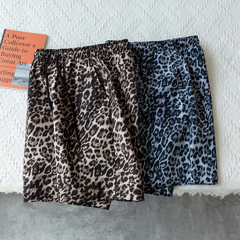 Summer Beach Shorts Men Elastic Waist Leopard Print Casual Shorts Summer Loose Korean Fashion Short Pants 250310