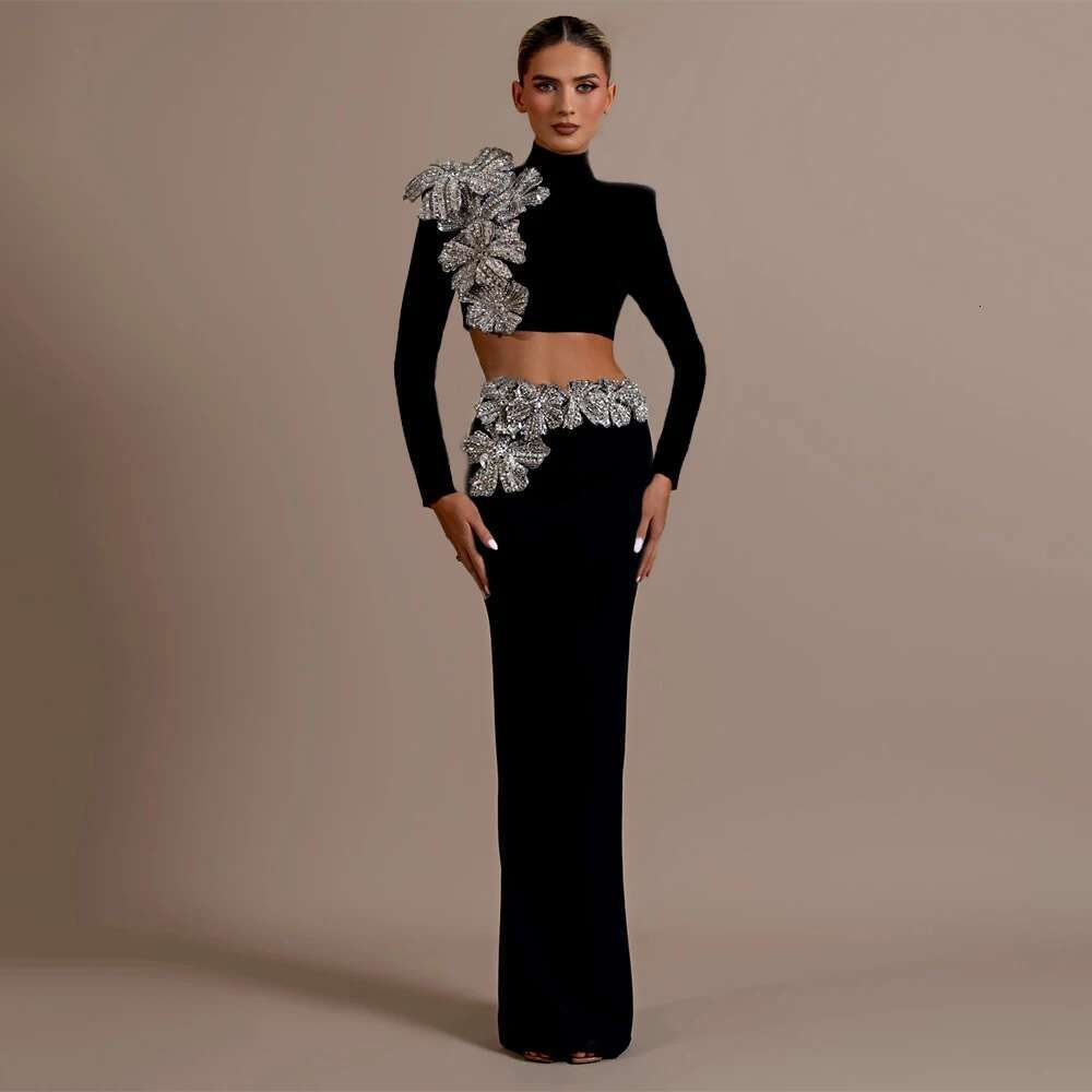 2024 New Arrival Women Two Pieces Sexy Dias Long Sleeve Tops Skirts Autumn Clothes Club Party Bandage Sets