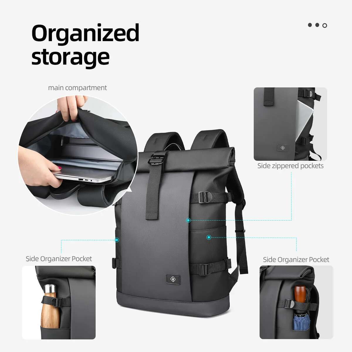 HK Waterproof Roll-Top Men Large Expandable 17 Inch Laptop Backpack With USB Port Leisure Travel Hiking Camping Bags