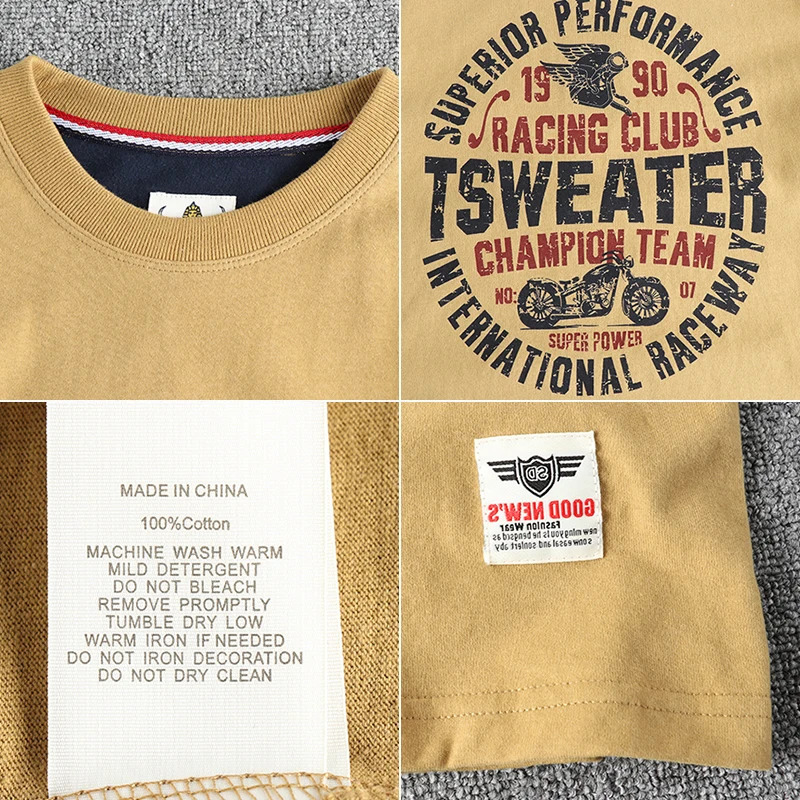 Summer personalized motorcycle elements letter pattern short sleeve Tshirt men retro trend youth american half 250312