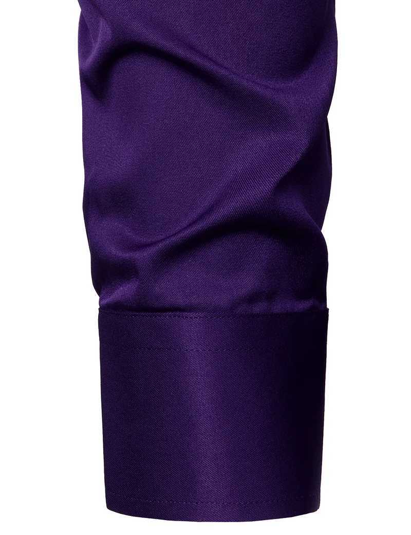 Purple Mens Dress Shirts Casual Slim Fit Bamboo Fiber Elastic Office Wedding Work Shirt Non Iron Easy Care Formal Chemise Homme W250312