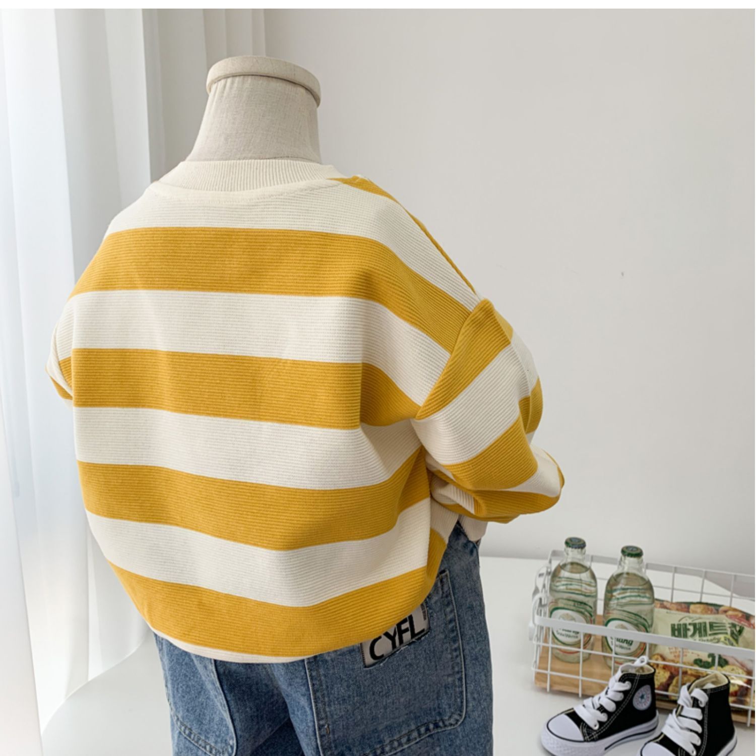 Ddmyshoesvip Boys Hoodie Autumn New Clothing Children S Baby Western Style Striped Top Round Neck Pullover