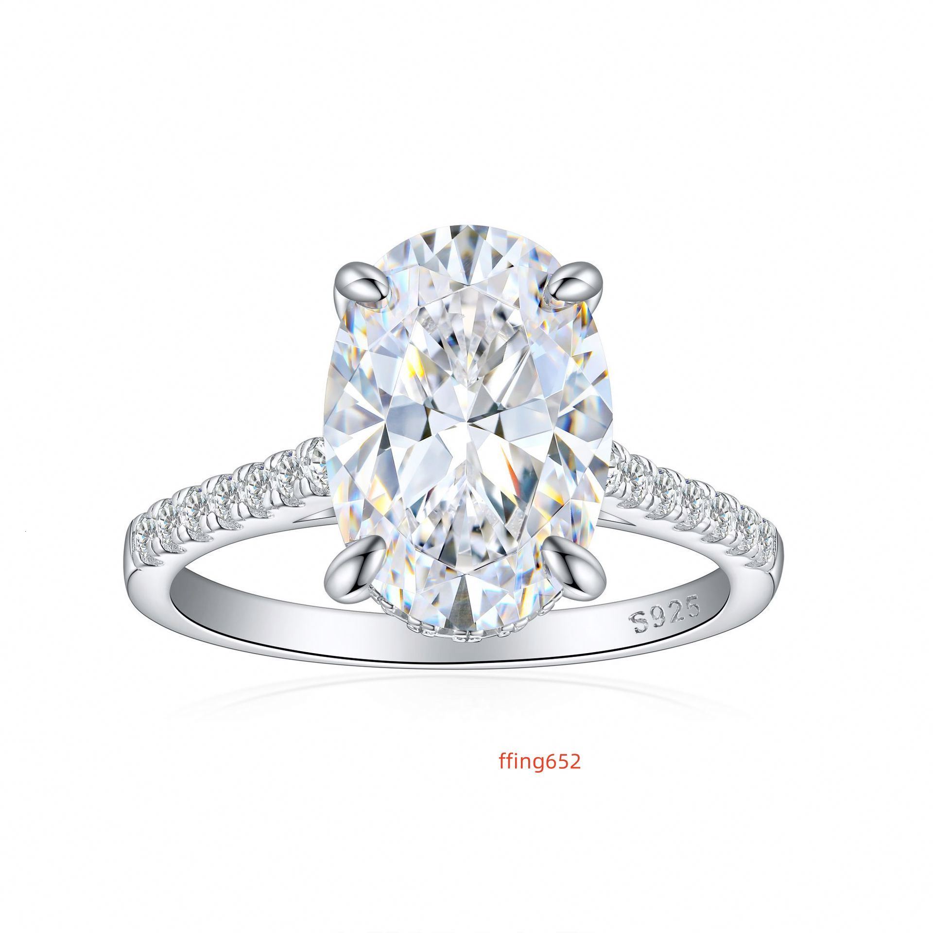 Fine Jewelry Oval Cut 3 Row Micro Pave Diamond Engagement Halo Moissanite Ring