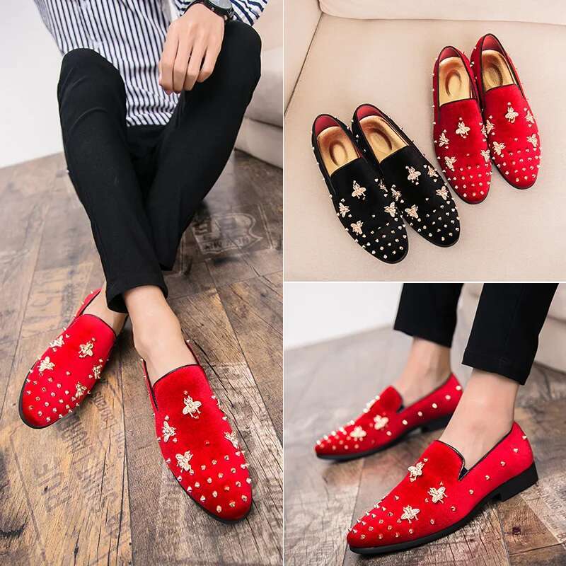 QUAOAR 2022 New Fashion Men Dress Shoes PUNK Rivet Rhie Black Party Wedding Pointed Toe Flats Driving Shoes Loafers