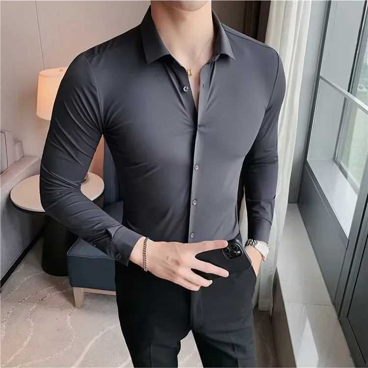 High end Feelwhiteshirtlong mens fashion paradigm weight loss business casual shirt autumn Korean trend smooth shoulder strap W250312