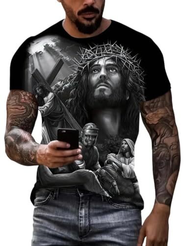 Mens T shirt Jesus Head 3D Printing Short Sleeve Cool T-Shirt Harajuku Street Wear Top 2 Pieces tee Casual tops summer clothes cool