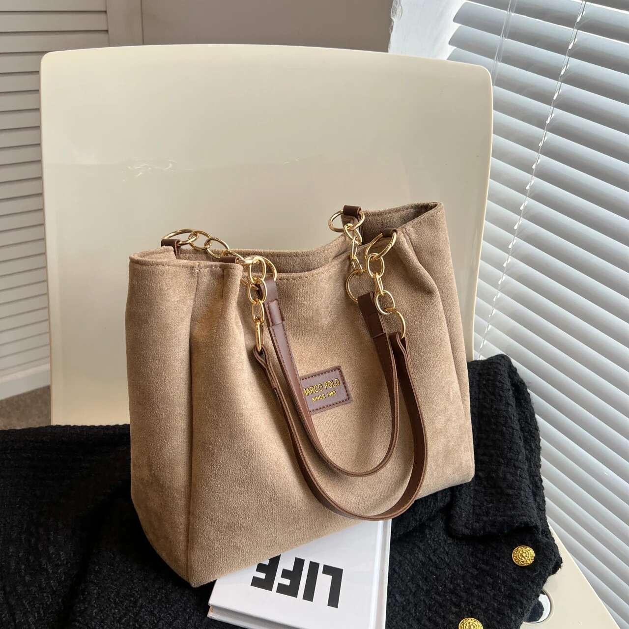 Leisure Suede Large Capacity For Women, Commuting Shoulder Bag, Tote Bag