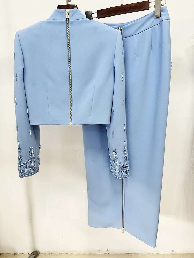 HIGH STREET Newest Fashion 2025 Designer Runway Suit Women's Stand Collar Zip Back Cropped Tops Long Skirt Set 2Pcs