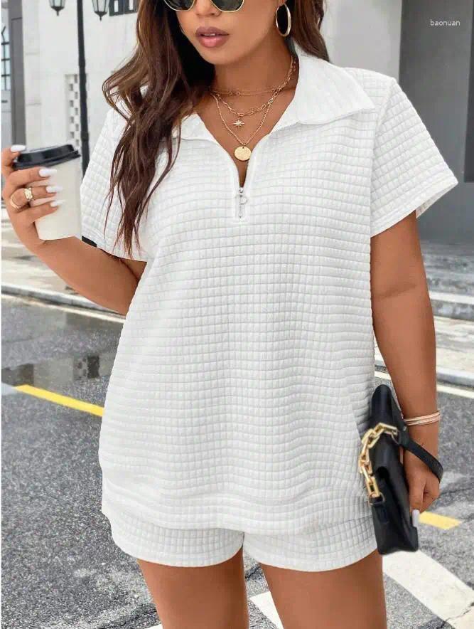 Womens Tracksuits Women Summer White Short Sleeve 2-piece Set Fashion Zippered T-shirt Top Shorts Casual Home Two Piece Woman Sports Suit