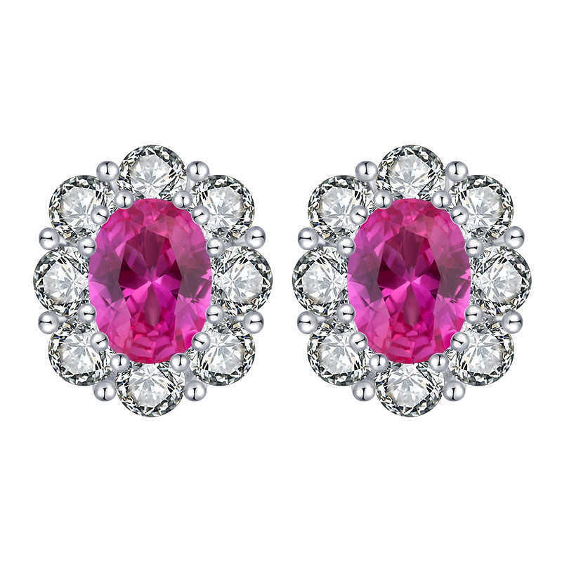 Zhuangsheng S925 Silver Simulation Rose Red Egg Fashion Set Main Stone Pendant 8 * 10 Earstuds 6 * 8 W250312