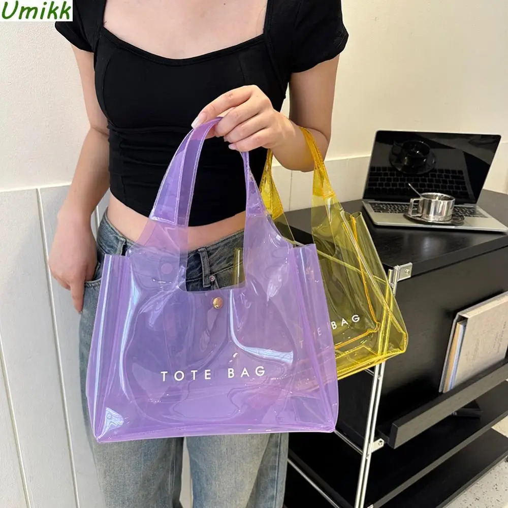 Ladies PVC Large Capacity Shoulder Bags Magnetic Closure Clear Grocery Bag Transparent Waterproof Storage Pouch Simple Tote Bags 250305