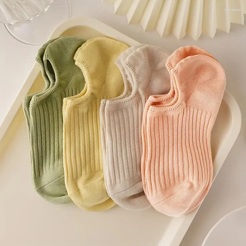 Women Socks 4-10 Pairs Of Women's Short Autumn Candy Color Thin Boat Tube Solid Light Mouth Simple Ins Trendy Summer