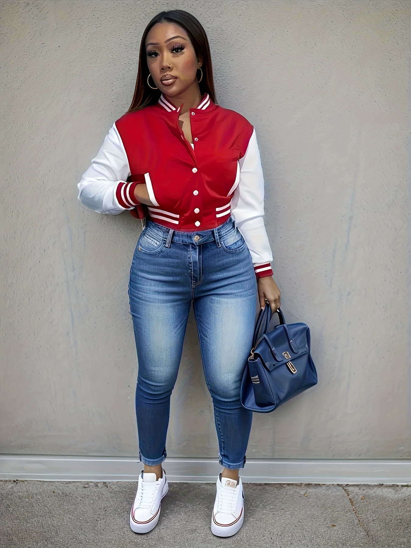 Elegant Women_s Casual Jacket White Autumn Winter Button Baseball Cropped Jackets For Women Long Sleeve Crop Outerwear 250303