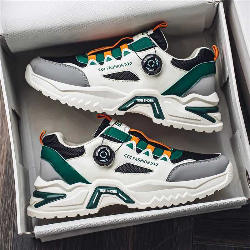 Mens Korean rotating buckle trendy casual sports shoes four season soft soled non slip outdoor running shoes student sneakersXJ250312