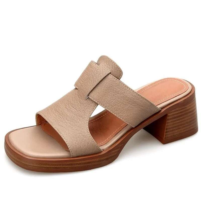 2025 Sandals Handmade Vintage Square Toe Women Slippers Tuckle Strap Shoes New Lady Summer Beach Casual Pumps Q226
