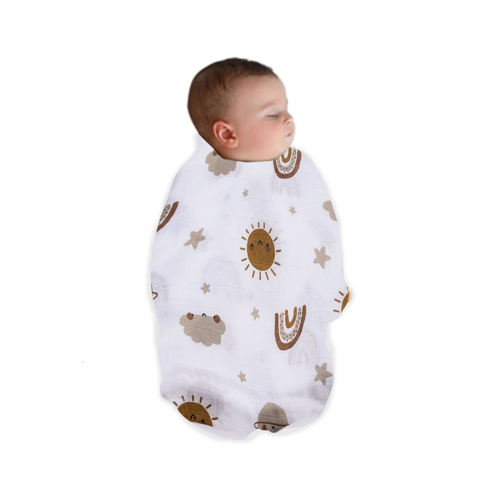 Infant 120x110cm Bamboo Cotton Baby Muslin Swaddle Blanket Cute Soft Print Towel Wrap 250304