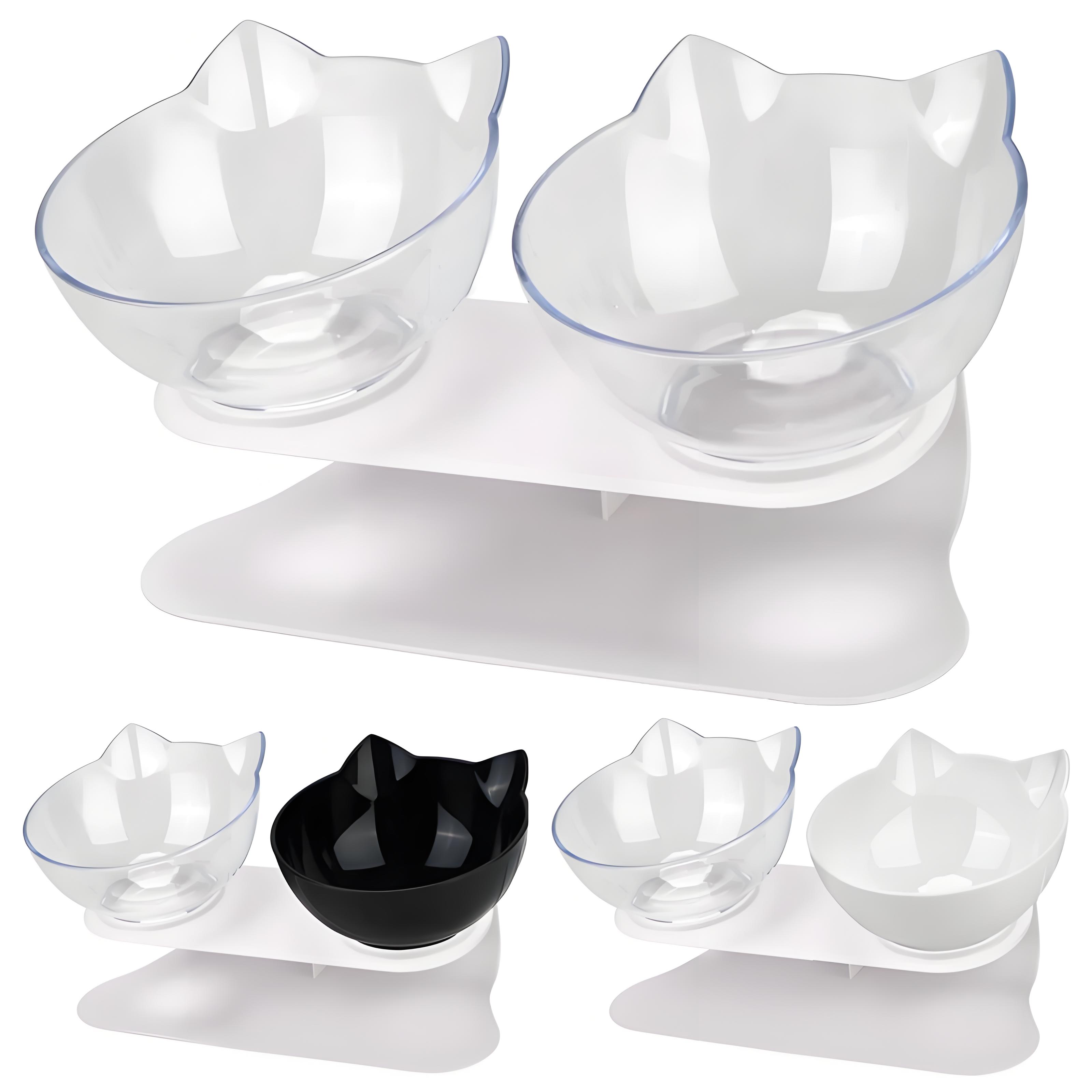 Cat Bowl Elevated, 15° Tiltle Neck Guard Cat Feeder Bowl with Stand, Raised Cat Dishes for Food and Water, Bowls for Cat