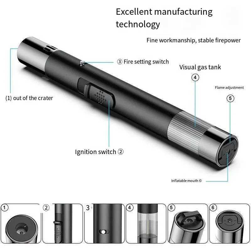 New Metal Welding Torch Cigar Igniter Outdoor Barbecue High Temperature Lighter Kitchen Straight Punsh Lighter Home GadgetsC250312