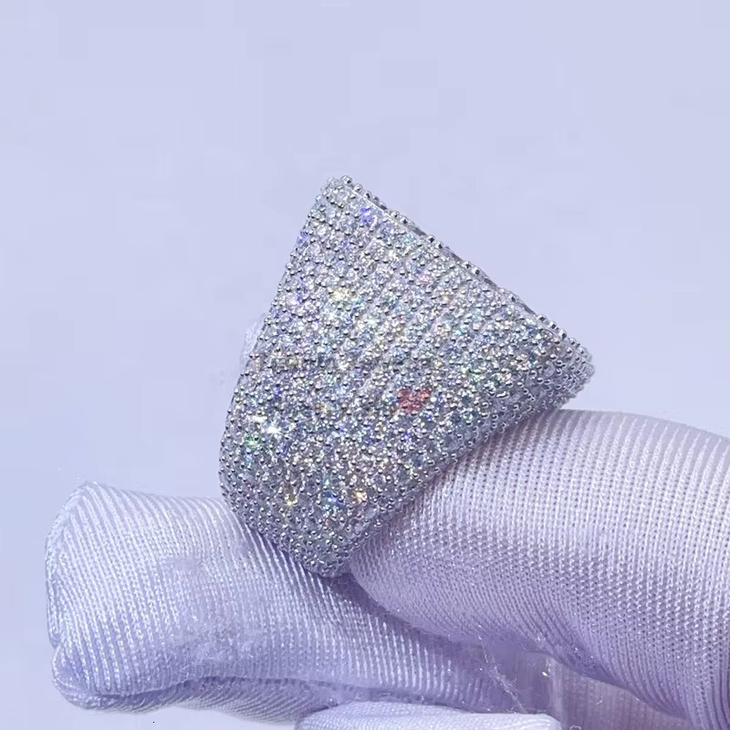 Hot Sell Drop Shipping White Gold Iced Out GRA Moissanite Diamond Ring for Men