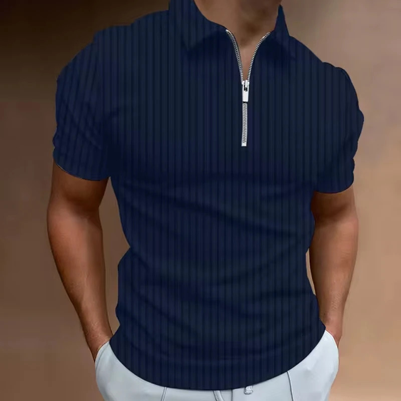 Mens golf shirt with quarter zipper polo casual holiday lapel short sleeved basic summer regular 250312