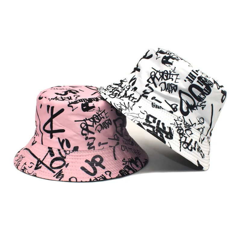 Bocca Letter Graffiti Bucket Hat Double Sides Reversible Panama Fisherman Hats Men Women Outdoor Sun Cap Fashion 2023 Style 250304