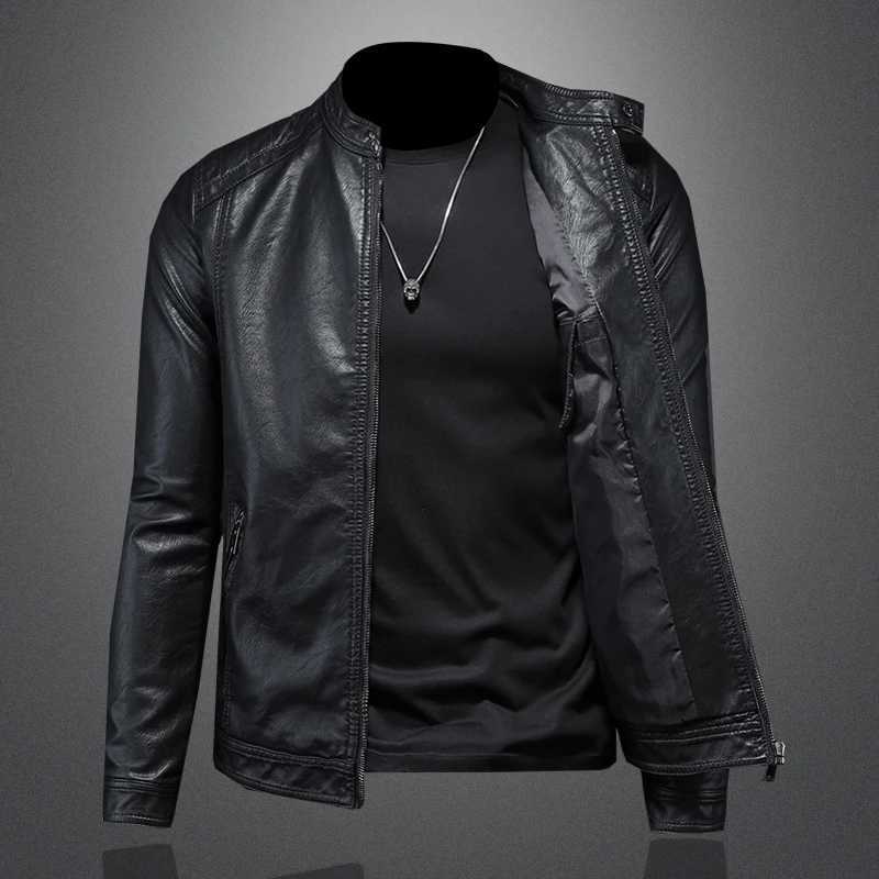 2024 High-quality Autumn and Winter New Fashion Handsome Men Stand Collar Motorcycle Leather Jacket Slim Stylish Man M-5XLT250311