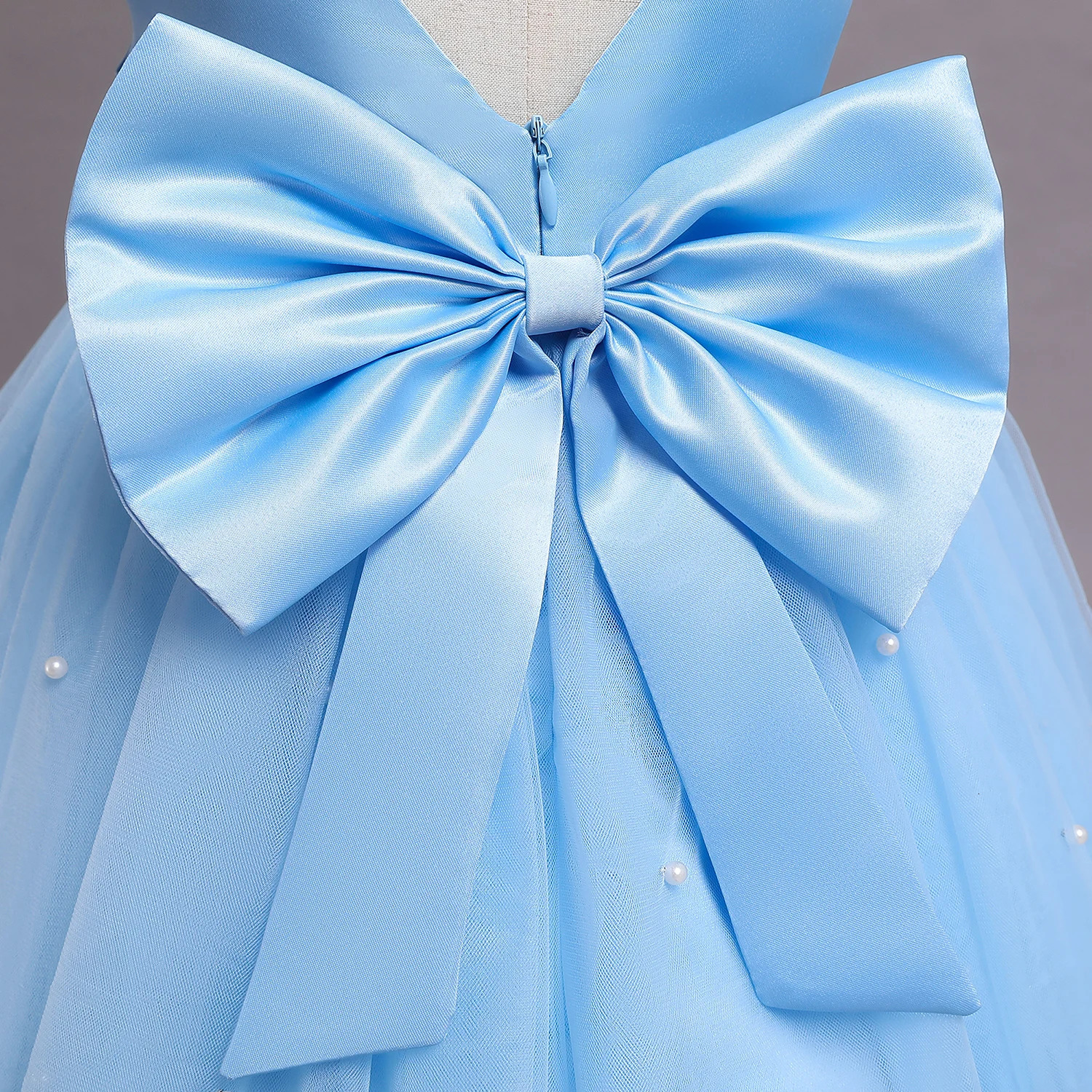 Toddler Baby Girl Birthday Party Dresses Backless Bow Beading Blue Princess Dress born Infant Baptism Ceremony Costume 1-5Yrs 250311