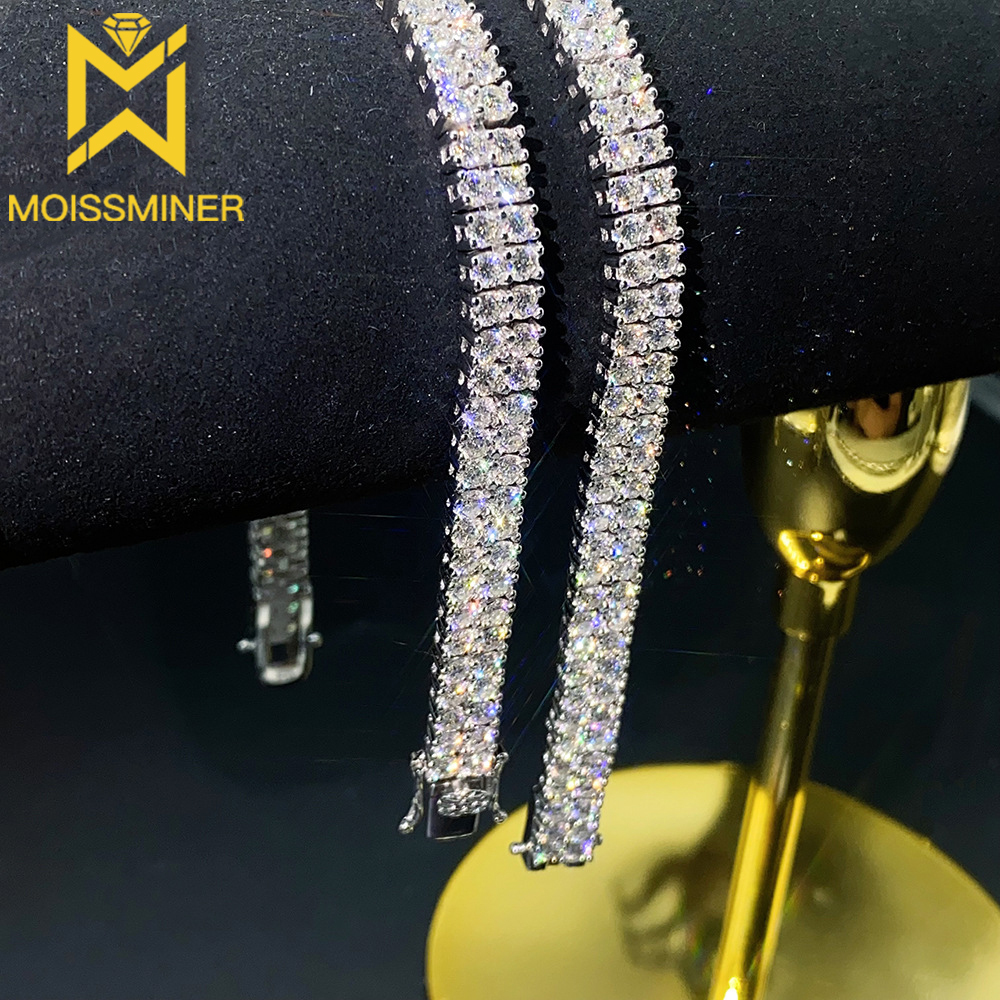 6.6mm 2 Rows Moissanite Tennis Chain Bracelets S925 silver Iced Out for Men Hip Hop Jewelry Pass Diamonds Tester With GRA