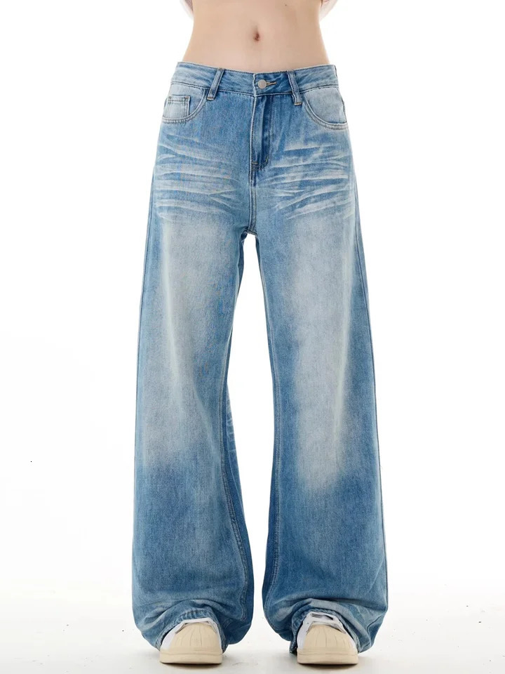 Yao888 Simple Style Retro Wash Mens Pants Wide Leg Street Clothing Y2k Harajuku Unisex Fashion Jeans 250312