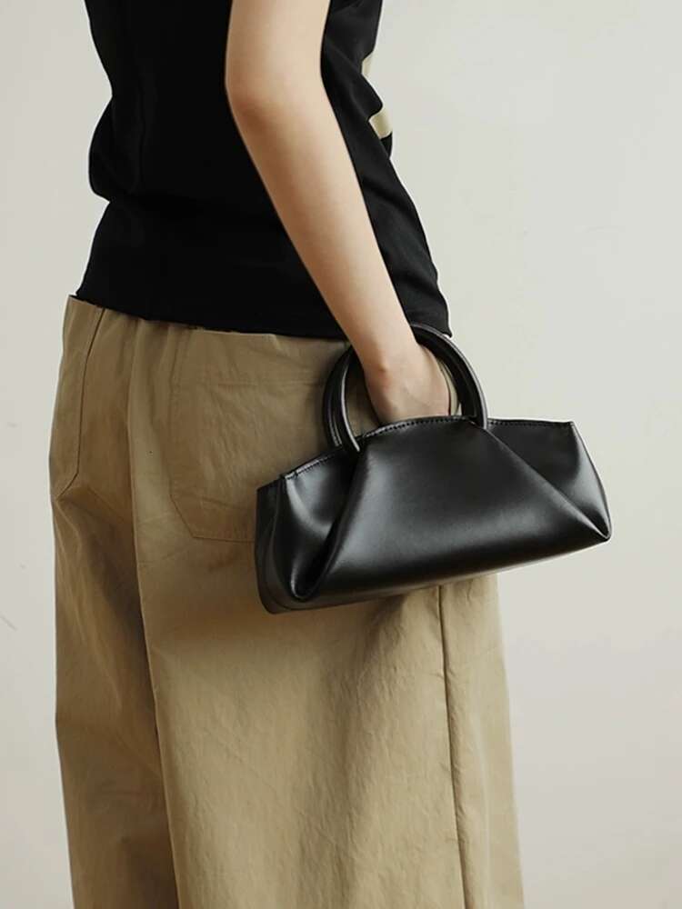 Fashion Smocking Simple Long Tote Women Handbag Genuine Lady Shoulder Real Leather Crossbody Bag