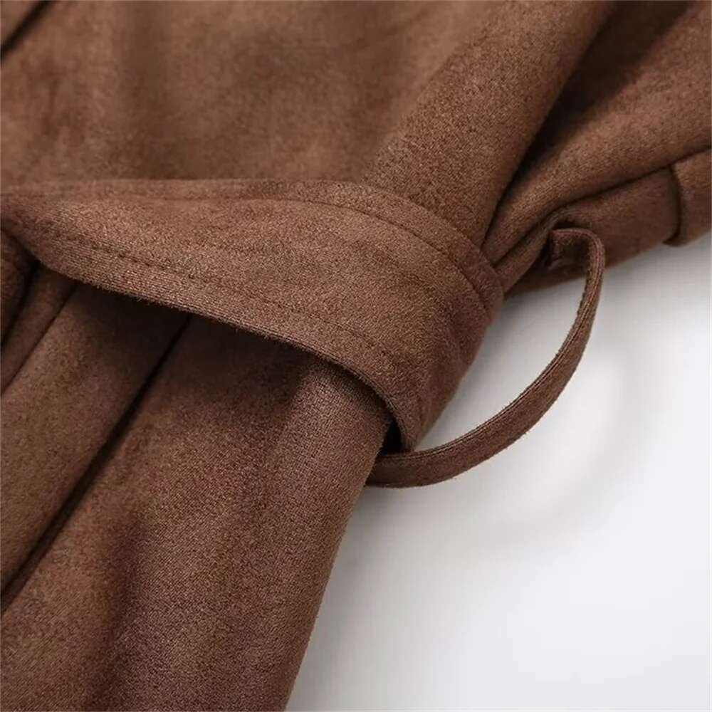 2024 Autumn New Women's Fashion Retro Sleeve Windbreaker Loose Long Style Temperament Strap Over Knee Coat
