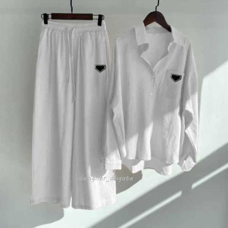 Women's Tracksuits designer For Women Designer Two Piece Set Long Sleeve Shirt And Pants Party Streetwear Outfits Cotton Linen High Waist Trousers Suit Woman 7WR2