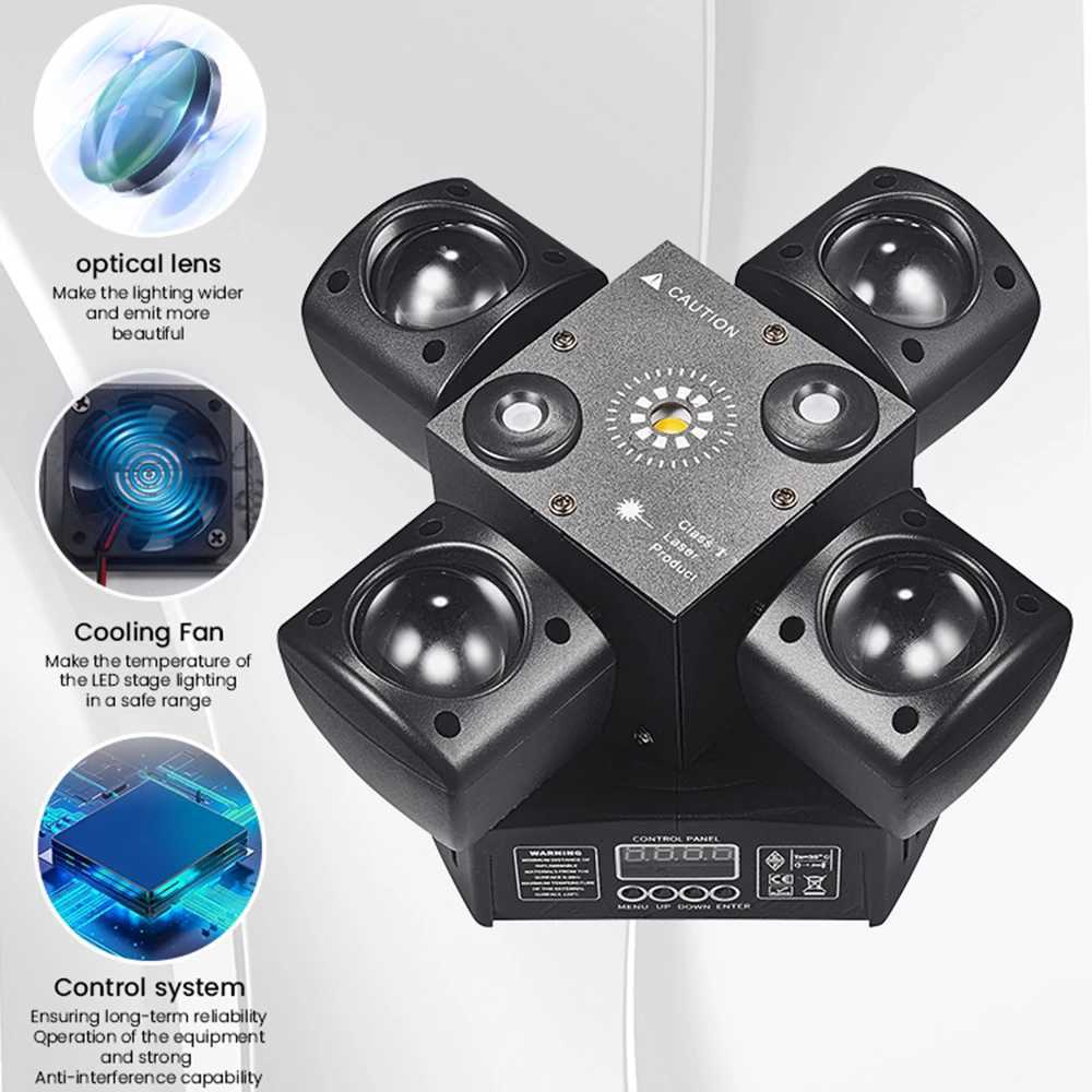 4-Arm Mini Moving Head DJ Light 48W Disco Lights Headlights LED DMX512 Beam Strobe Effect RGBW Party Night Club Stage Light X250312