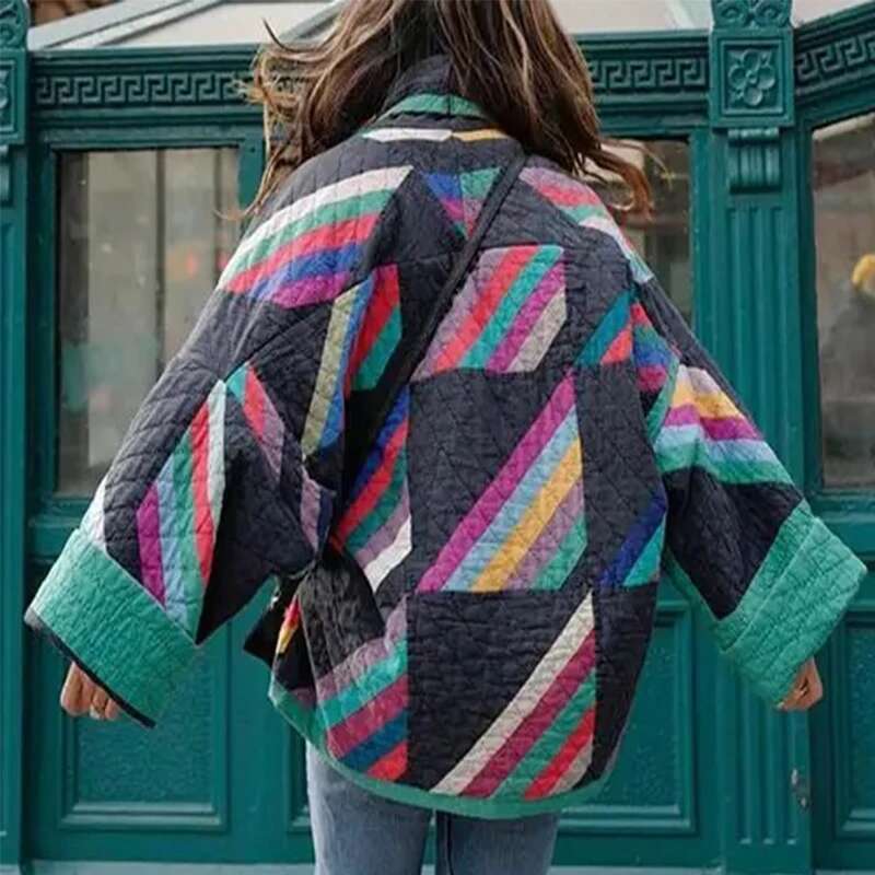 ZBZA Fashion Jacket Color Blocking Long Sleeve Casual Coat Cardigan Tops Warm Cotton Clothing Autumn & Winter Women's