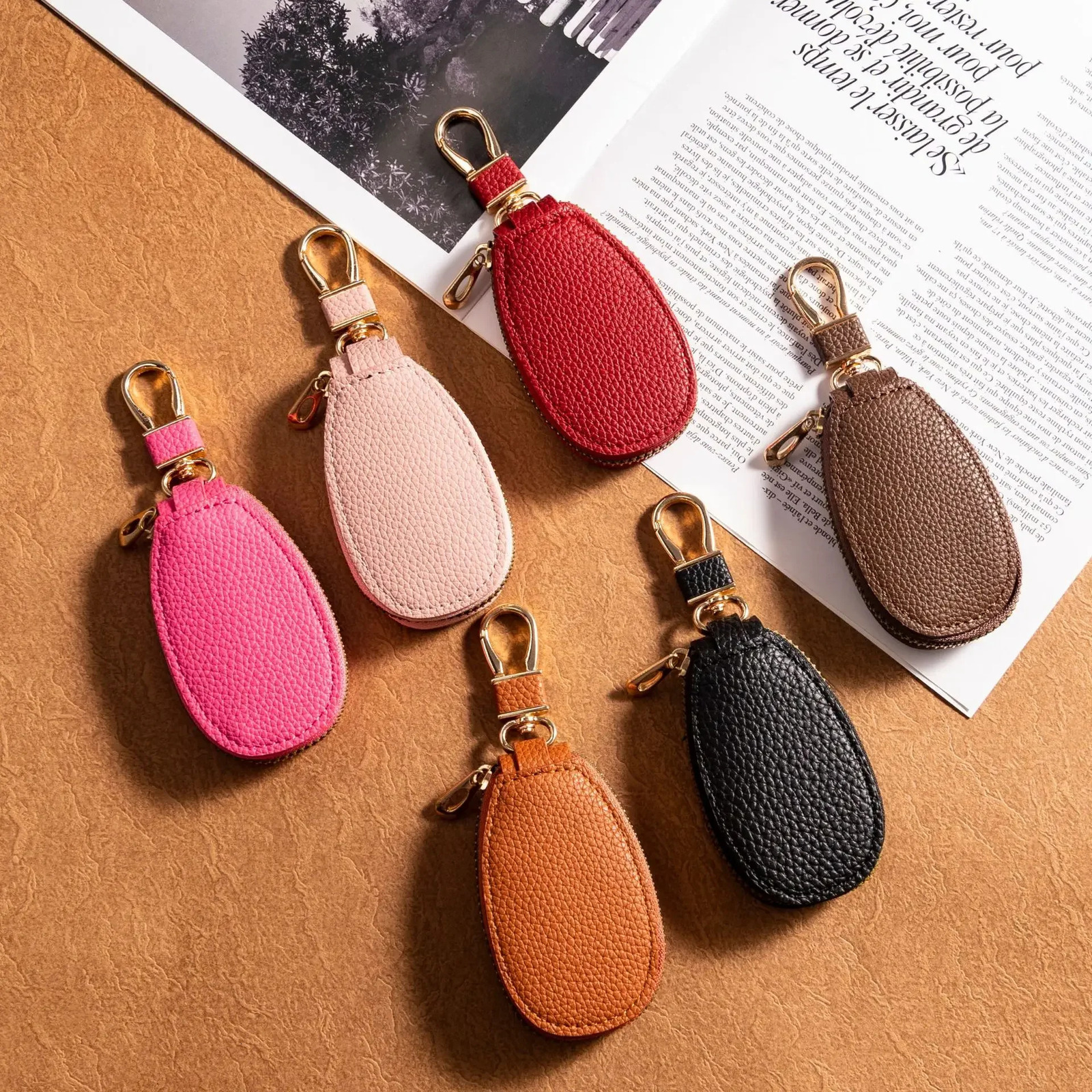 Neutral PU leather key box used for car key wallet pocket key holder pocket key holder large capacity zipper bag 250311