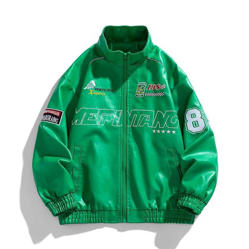 Motorcycle Racing Clothing Men Casual Fleece Thicken Autumn Winter Loose Stand Collar Tops PU Coat Faux Leather Jacket OuterwearT250311