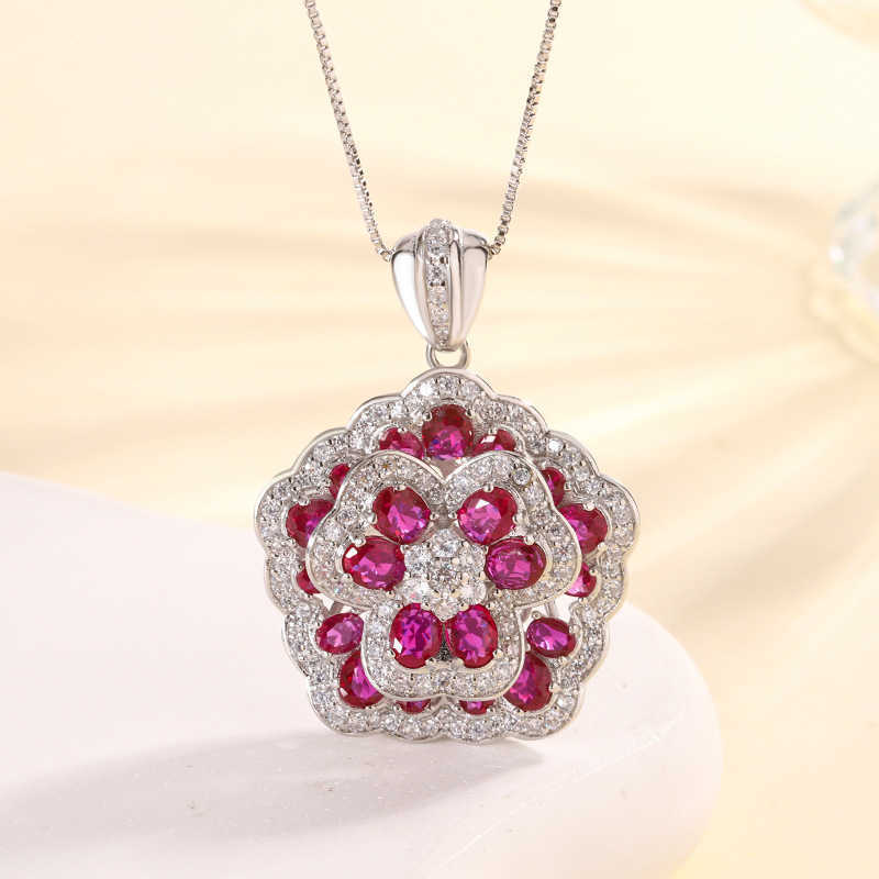 2024 New Zhuangsheng Copper Bottom Gold Plated Simulated Red Corundum Rose Charm Light Luxury Set for Women W250312