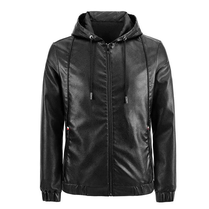 Fashion Mens New Hoodie Leather Jackets Autumn Casual Clothing Jacket Biker Motorcycle Slim Leisure Coats Windproof Warm 4XlT250311