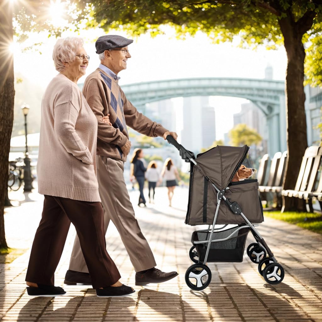 DTC-804 Portable Foldable Pet Cart Cat Dog Four Wheeled Cart Pet Outing Cart Single Handed Delivery with Sunroof