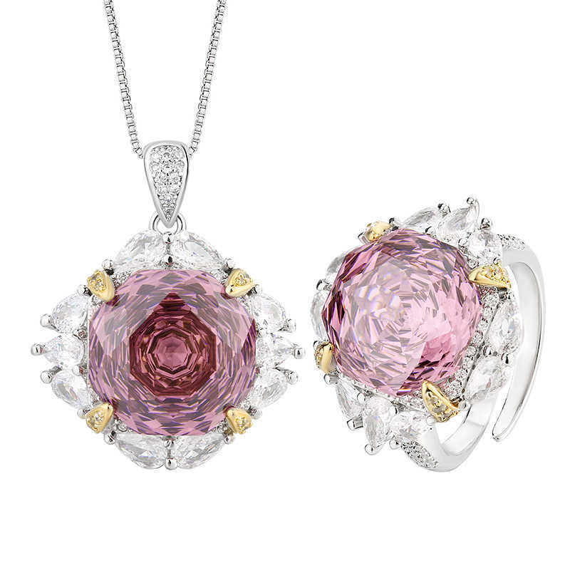 2025 explosive new Zhuangsheng copper bottom gold-plated rose cut light luxury set female lead stone 14mm W250312