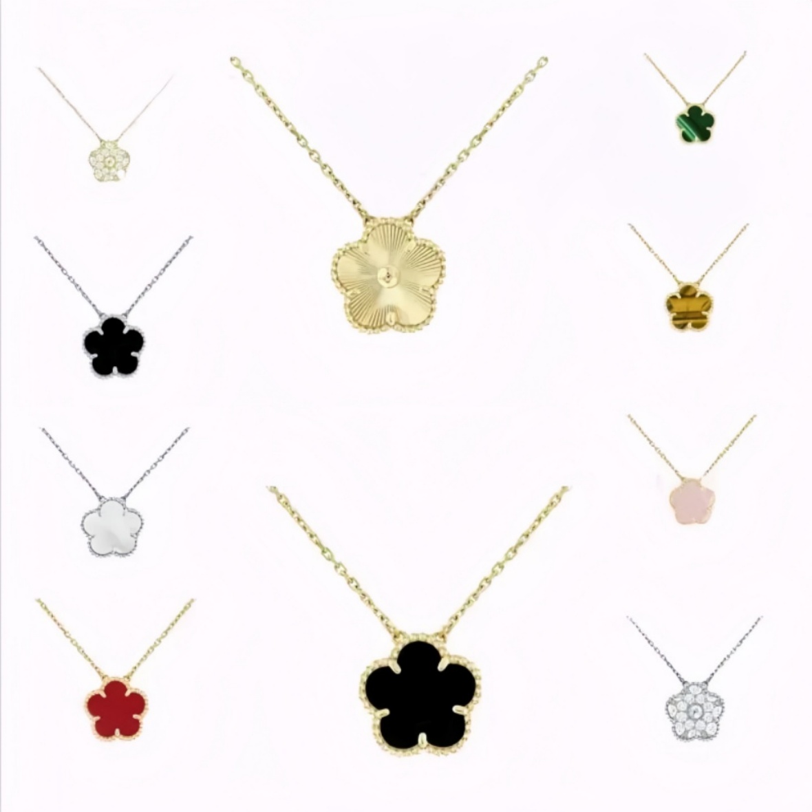 Affordable Style Clover Necklace Flower Pendant Chain Silver Gold Casual Classic 18K Gold Plated Stainless Steel Mother-of-Pearl White Black Women Necklace Sets