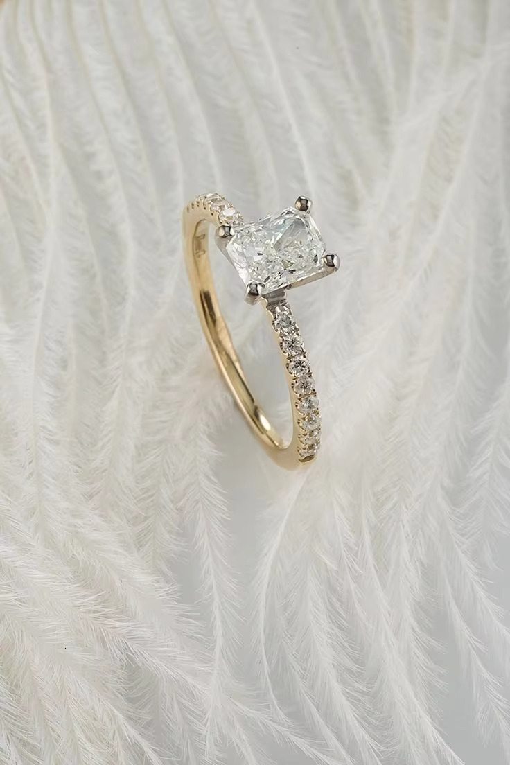 Provence Double Stone Moissanite Ring 14K Rose Gold Jewelry Radiant Cut Diamond Moissanite Ring for Wedding
